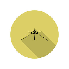 airplane on the landing site long shadow icon. Simple glyph, flat vector of Airport icons for ui and ux, website or mobile application