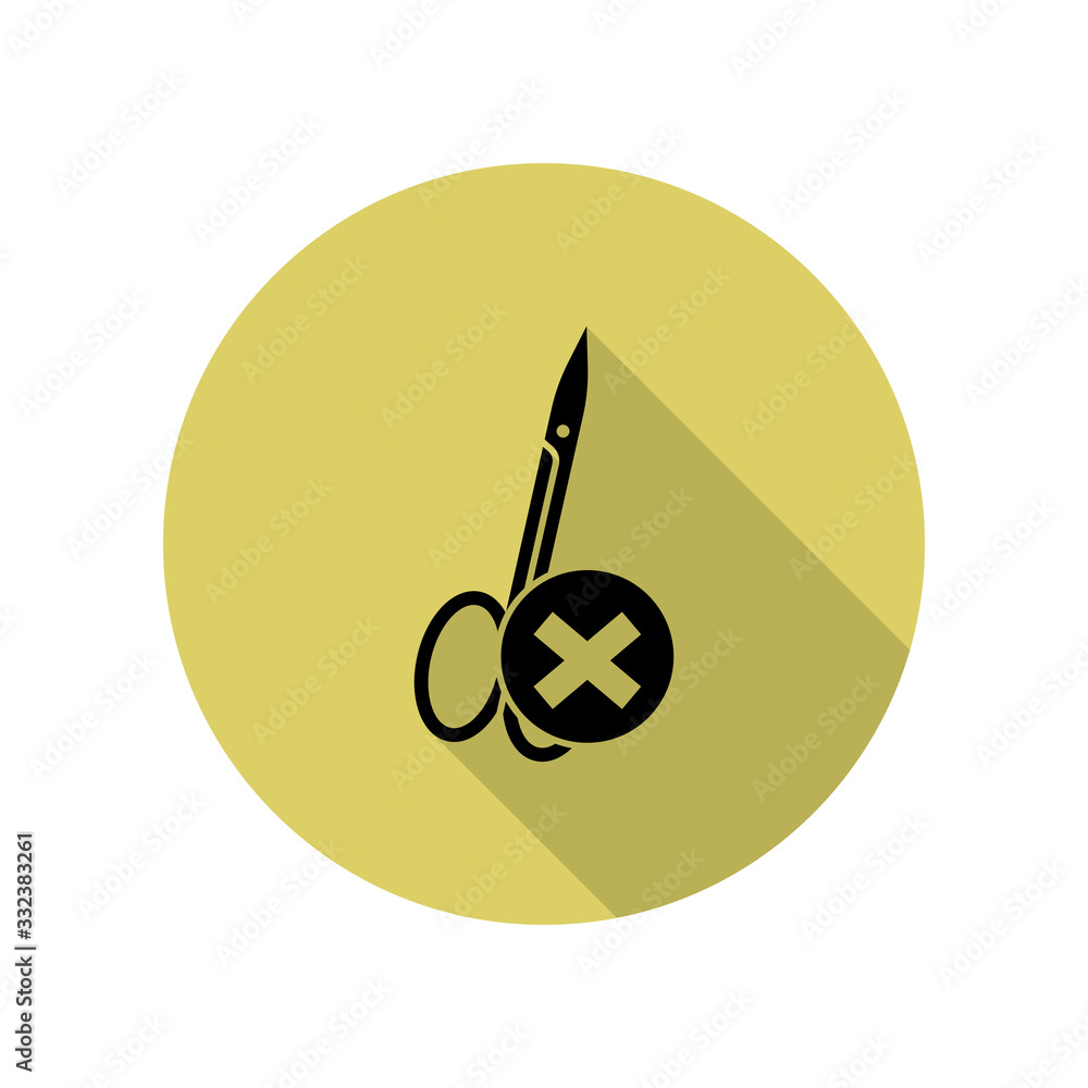 Aufkleber a prohibition sign but the passage of sharp and stabbing things long shadow icon. simple glyph, flat