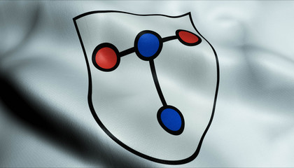 3D Waving Germany City Coat of Arms Flag of Troisdorf Closeup View