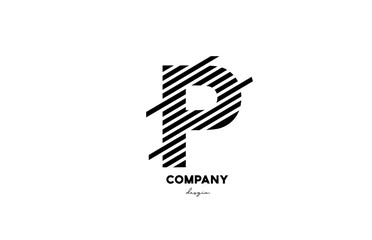 black and white P alphabet letter logo design icon for company and business
