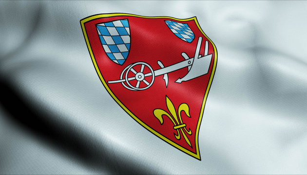 3D Waving Germany City Coat of Arms Flag of Straubing Closeup View