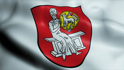 3D Waving Germany City Coat of Arms Flag of Seblach Closeup View