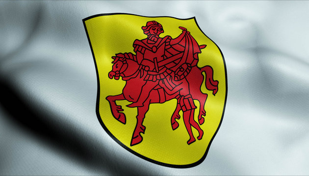 3D Waving Germany City Coat of Arms Flag of Sendenhorst Closeup View