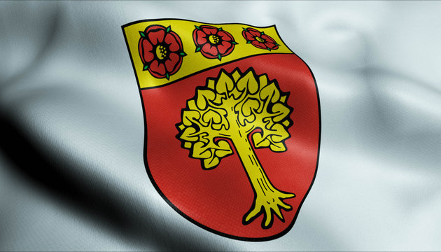 3D Waving Germany City Coat of Arms Flag of Selm Closeup View