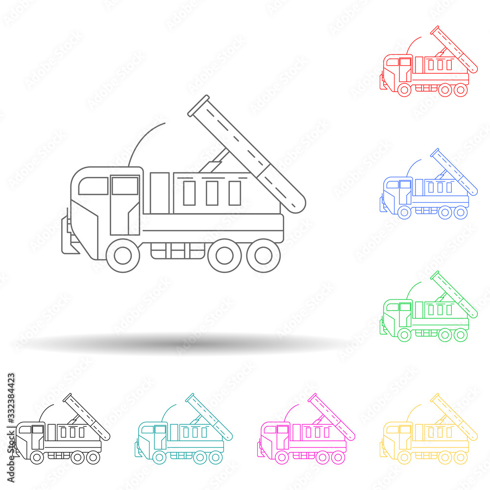 Poster cargo rocket launcher multi color set icon. simple thin line, outline vector of army icons for ui an