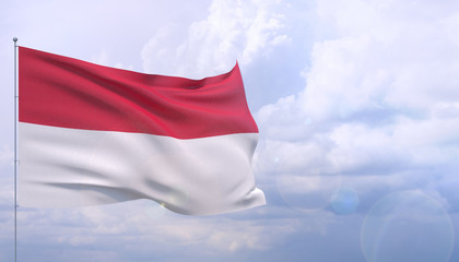 Waving flags of the world - flag of Monaco. 3D illustration.