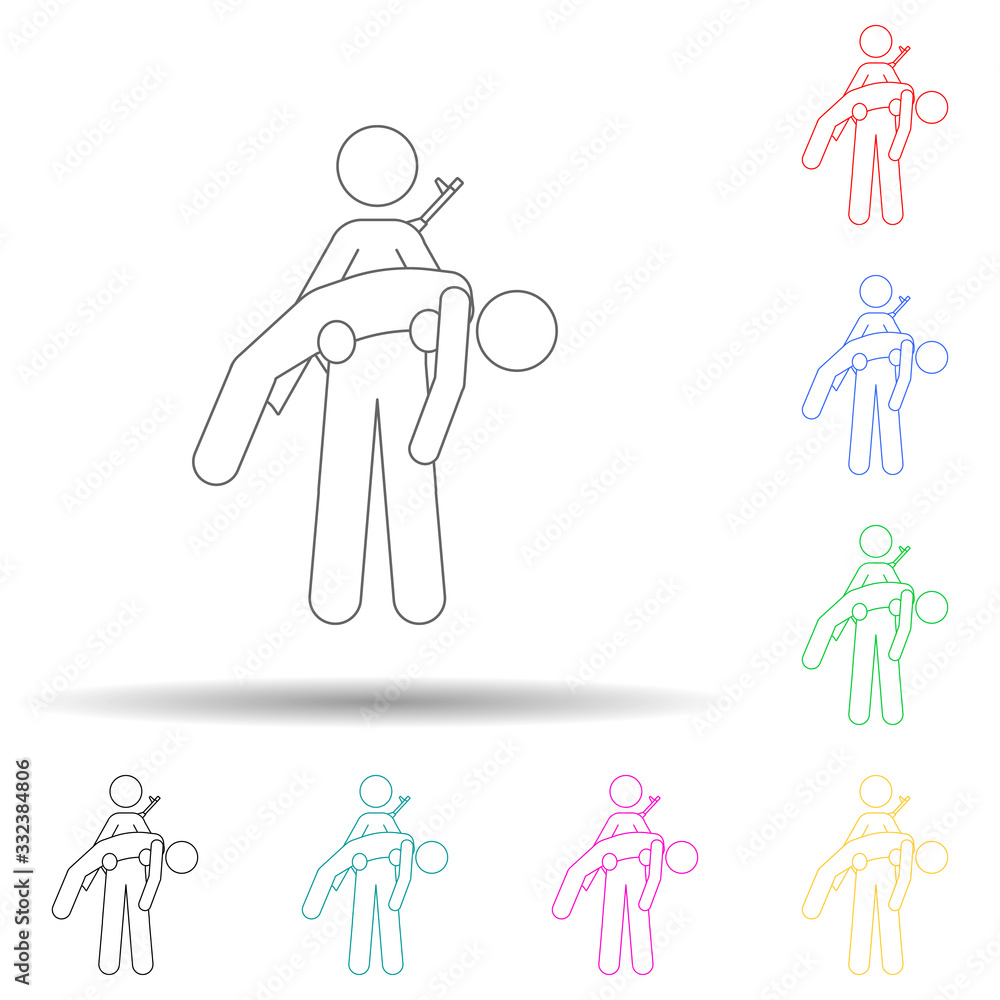 Poster military helps a wounded man multi color set icon. simple thin line, outline vector of army icons fo
