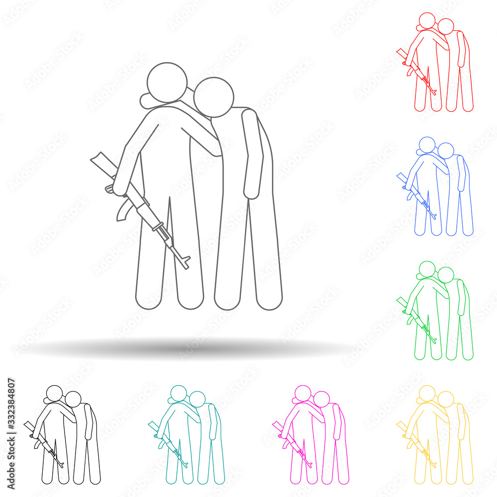 Poster military helps a wounded man multi color set icon. simple thin line, outline vector of army icons fo