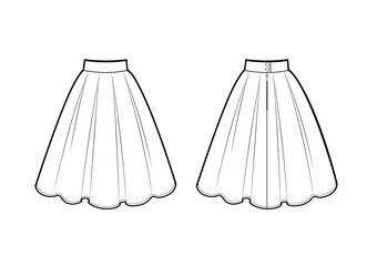 Black and white drawing of pleated skirt, vector illustration isolated on white background.