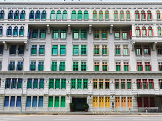 Colorful rainbow pastel building. Former Hill street Police Station near Clarke Quay, Singapore City.