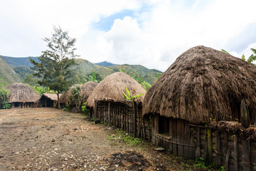Plakat Traditional Dani village in Papua New Guinea, Wamena, Indonesia.