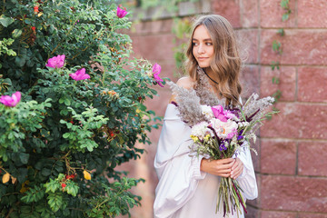 Fashion young girl wearing elegant white dress and black jacket