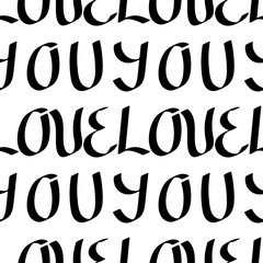 Letters LOVE on a white background. Hand drawn Vector seamless pattern for fabric, paper, covers, and other surfaces