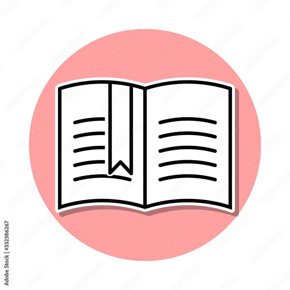 Poster open book with a bookmark sticker icon. simple thin line, outline vector of books and magazines icon