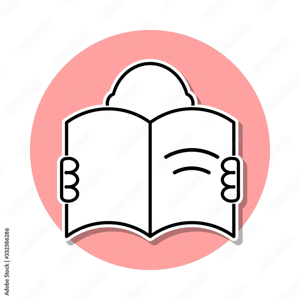 Poster a man with an open book sticker icon. simple thin line, outline vector of books and magazines icons 