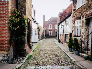 View form church square into a little medieval street in Rye, Kent.