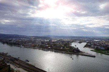 Naklejka premium Koblenz. Luftaufnahme. Fluss. River. Rhein.