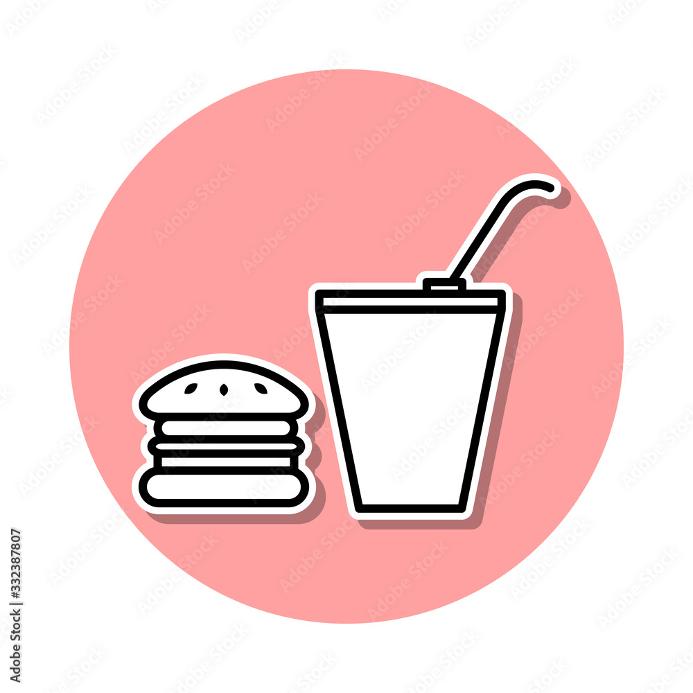 Poster burger and drinking sticker icon. simple thin line, outline vector of cinema icons for ui and ux, we