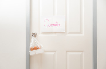 Self Quarantine to Virus Outbreak befor Pandemic of Coronavirus (2019-nCoV) or (COVID-19). Member of family brought food delivered to the virus COVID 19 Quarantine room at home.
