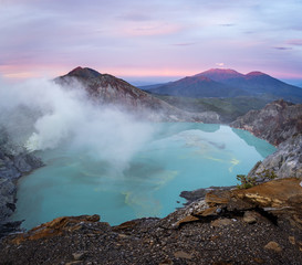 Mount Ijen lake during sunrise