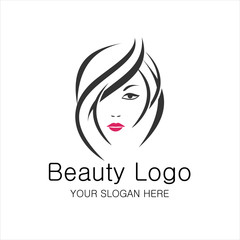 Beautiful women face hair salon logo