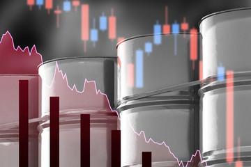 Charts of the oil products exchange. The concept is trade in minerals. Falling prices. The drop in liquidity of oil and gas companies. The concept is a decrease in oil revenues. Lower production