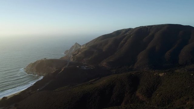 Cinematic drone shot of the California coast near Half Moon Bay, CA. 4K, UHD.