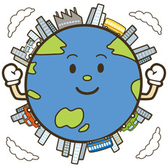 健康的な地球のイメージイラスト　地球のキャラクター　SDGs