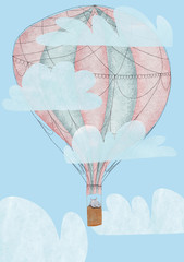 Illustration of a small hippo in a hot air balloon