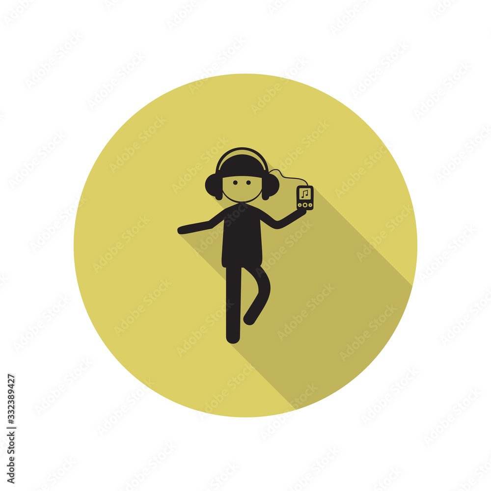 Poster youth with a player long shadow icon. simple glyph, flat vector of family icons for ui and ux, websi