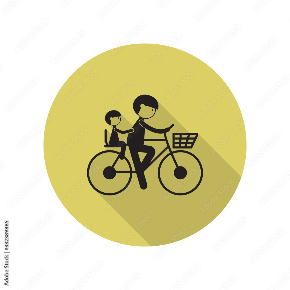 Poster father with a child on a bicycle long shadow icon. simple glyph, flat vector of family icons for ui 