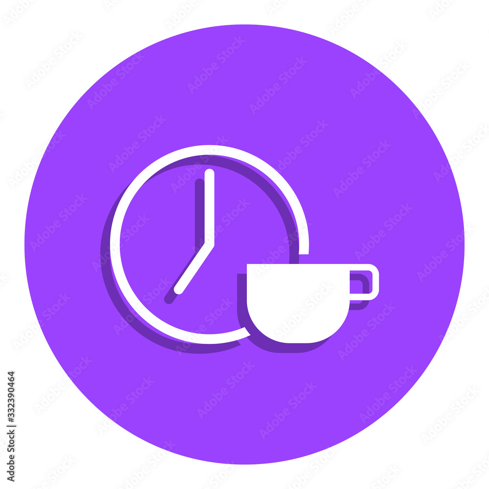 Poster a clock and a cup of coffee badge icon. simple glyph, flat vector of finance icons for ui and ux, we