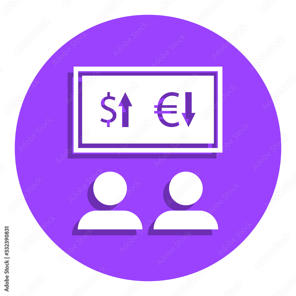 Poster people are watching the change in the exchange rate badge icon. simple glyph, flat vector of finance