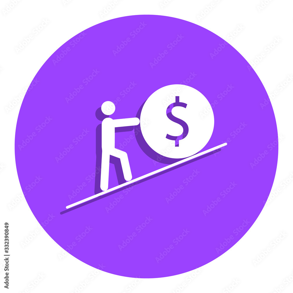 Poster a man pushes a penny to the top badge icon. simple glyph, flat vector of finance icons for ui and ux