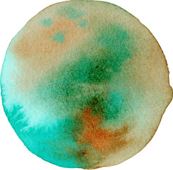 Abstract watercolor hand painting in circle shape for the text message background. Colorful splashing in the paper. Perfect for branding, greetings, websites, digital media, invites, weddings.