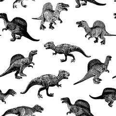 Seamless pattern with dinosaurs on a white background.  illustration.
