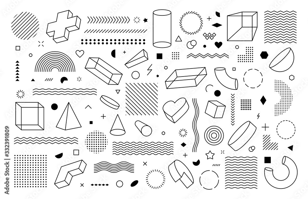 Poster big set of vector geometric shapes. trendy graphic elements for concept design.
