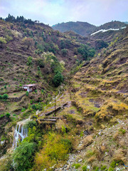 beautiful hills and waterfalls of uttarakhand india