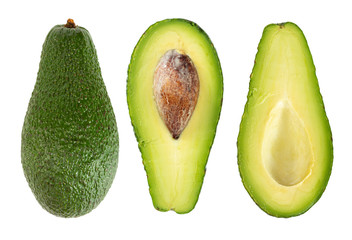 Set of fresh avocado isolated on white background.
