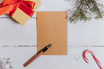 Paper letter to Santa Claus. Selective focus view from above