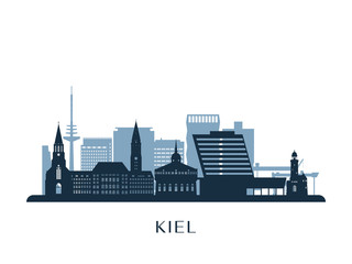 Naklejka premium Kiel skyline, monochrome silhouette. Vector illustration.