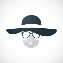 Woman in hat, glasses and respirator. Self care concept design. Protecting against coronavirus outbreak. Human in medical respirator. Stock vector illustration.