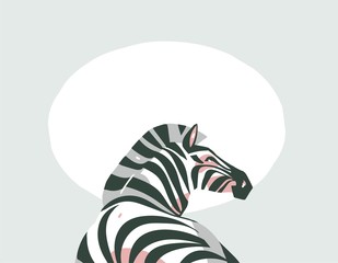 Hand drawn vector abstract cartoon modern graphic African Safari collage illustrations art banner with safari animals isolated on pastel color background © anastasy_helter