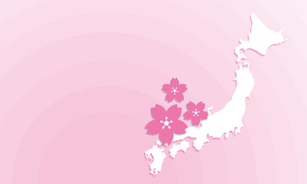 Japan map with cherry icon. Image of travel to Japan in spring