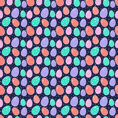 Seamless pattern with colorful hand drawn Easter eggs. Vector