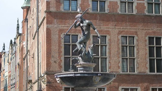 Fountain Of The Neptune In Gdansk Poland in 4k slow motion 60fps