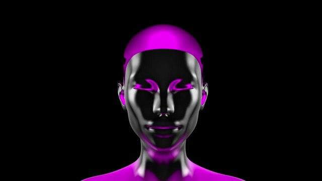 3D Animation of a AI operating Cyborg developing consciousness - changing colours.