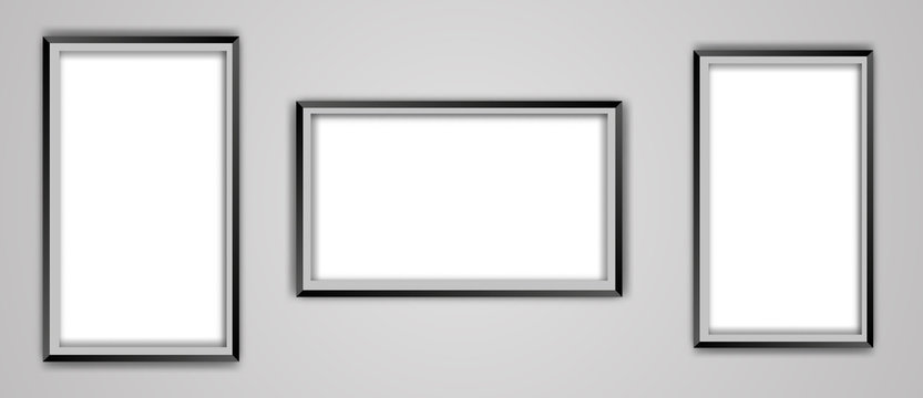 Realistic Empty Black Picture Frame Mockup set isolated on a transparent background. For photos and other pictures. Also suitable for presentation.