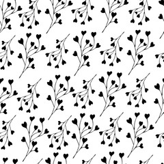 Vector seamless pattern with   leaves  on the white background in doodle style. For wrapping paper,gift wrap,textile,wallpapers,book covers