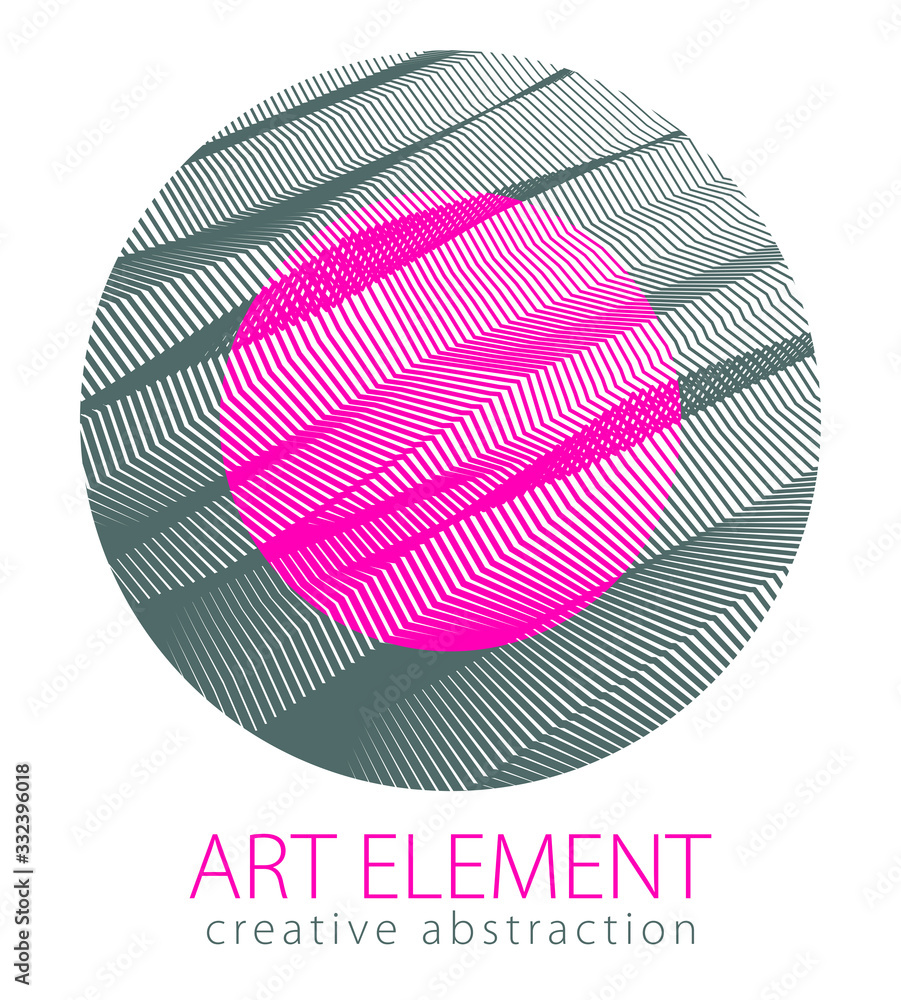 Aufkleber beautiful art element, linear texture of surface or textile in a shape of circle. vector abstract 3d